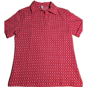 Vintage Retro Men's Collared Polo Shirt Red White 34 XS S Grandpa Polyester